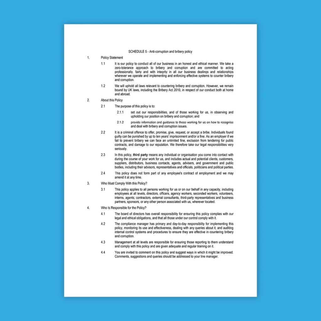 Anti-corruption and bribery policy